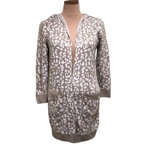 Rachel Zoe Cardigan Sweater Size Small Tan Cream Leopard Plush Hoodie